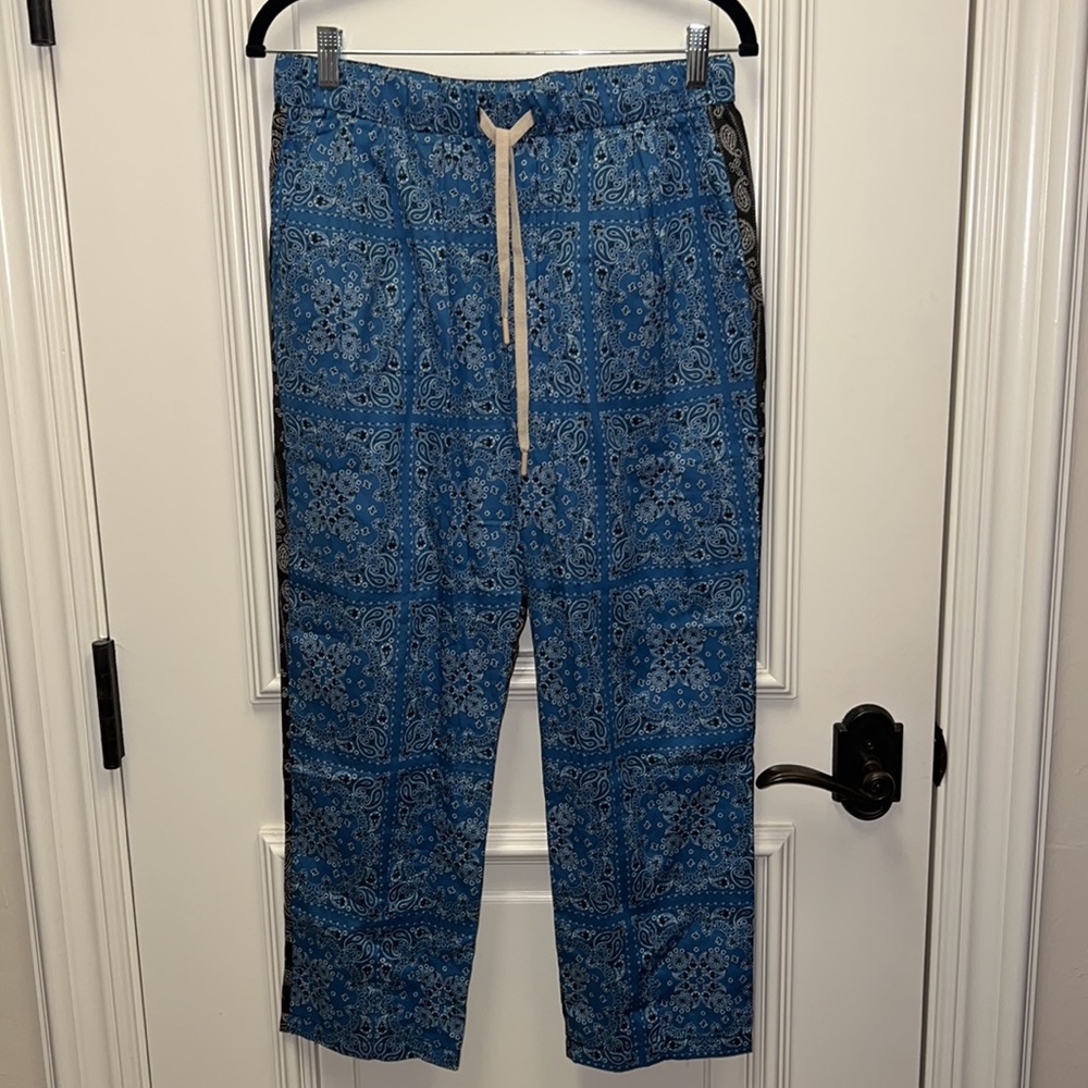 Zara paisley two tone black blue print trousers crop pants asymmetrical bandana - Picture 5 of 7